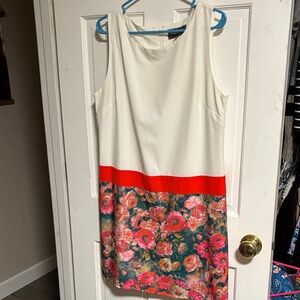Sunday in Brooklyn Cream Shift Dress with Red Band and Floral Skirt